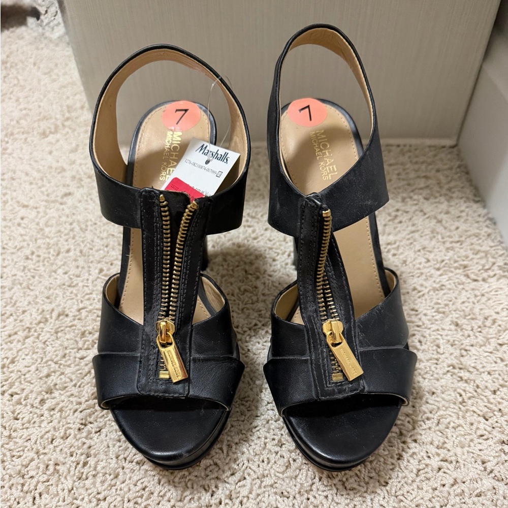 Michael Kors Black Heels with Gold Zipper